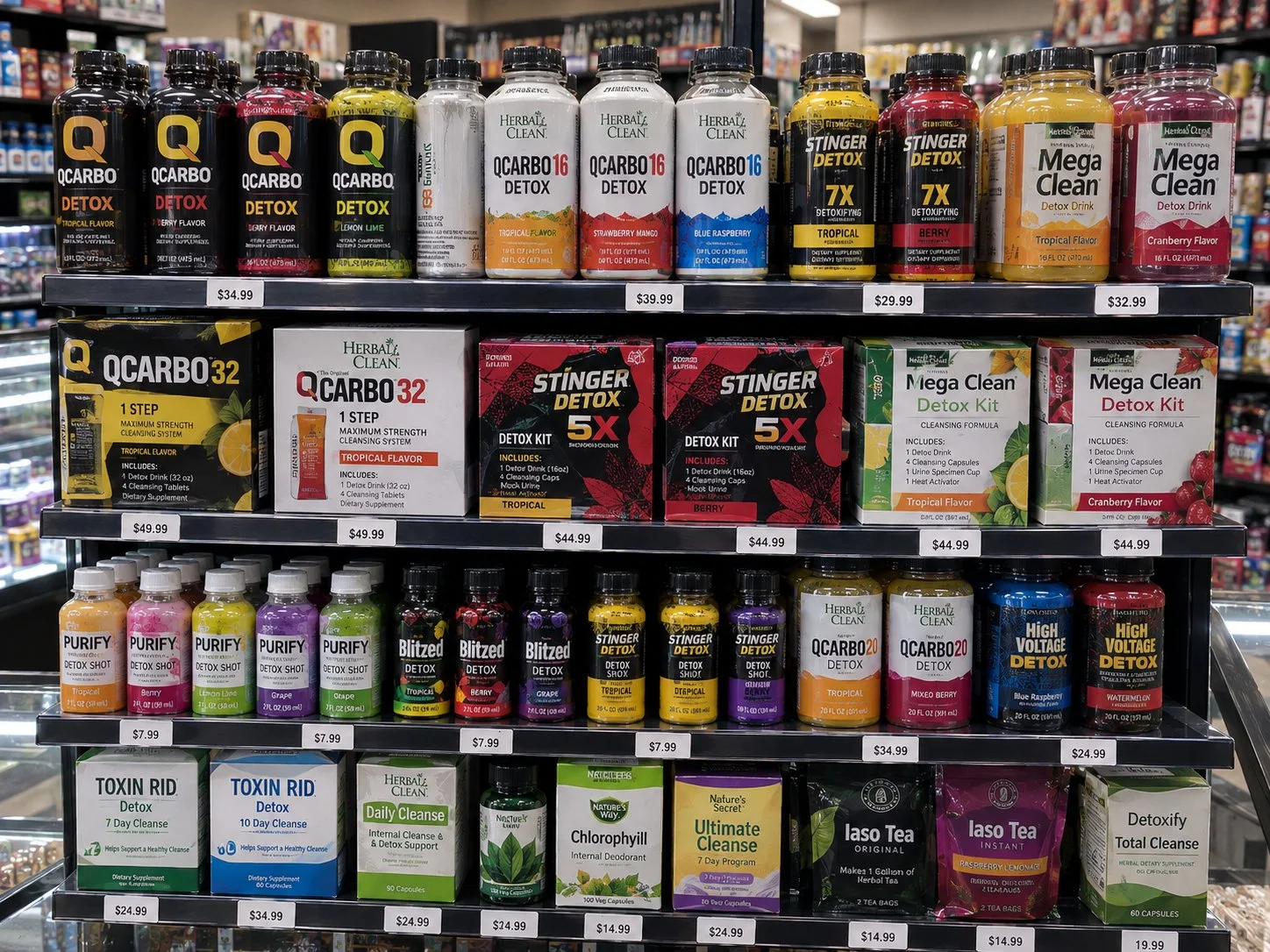 Detox drinks and kits on the shelf at White Cloud 2 Smoke Shop