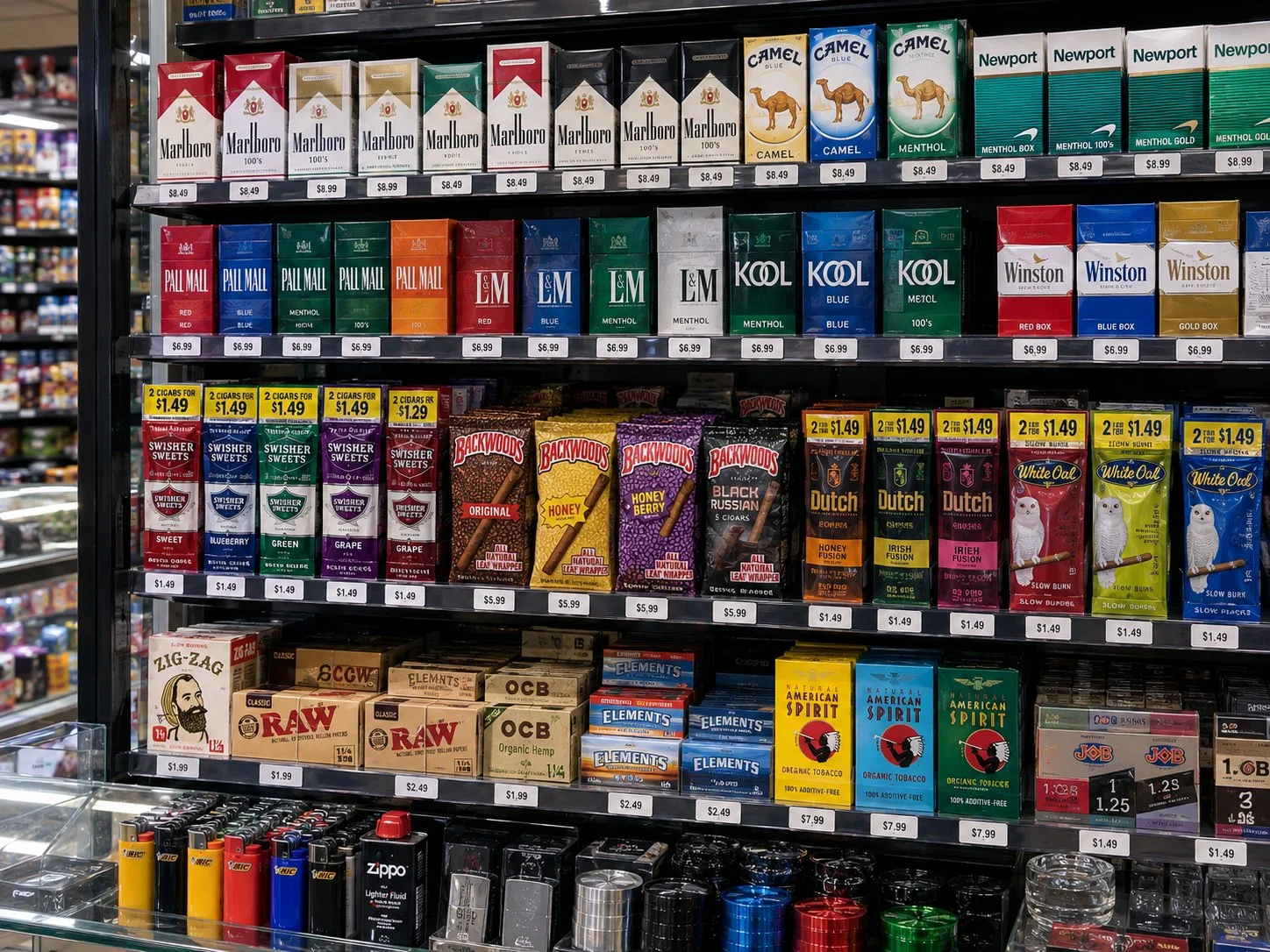 Cigarettes, cigarillos and rolling tobacco at White Cloud 2 Smoke Shop